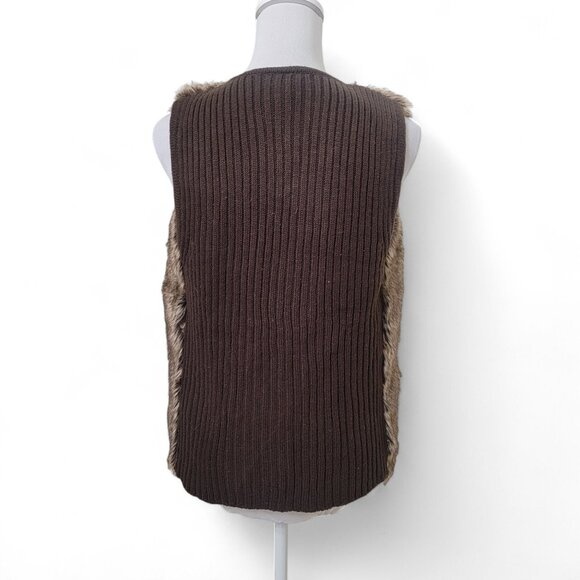 BCX Size S Brown / Cream Faux Fur Vest with Knit Back.  Exc. Used Condition - Picture 4 of 13
